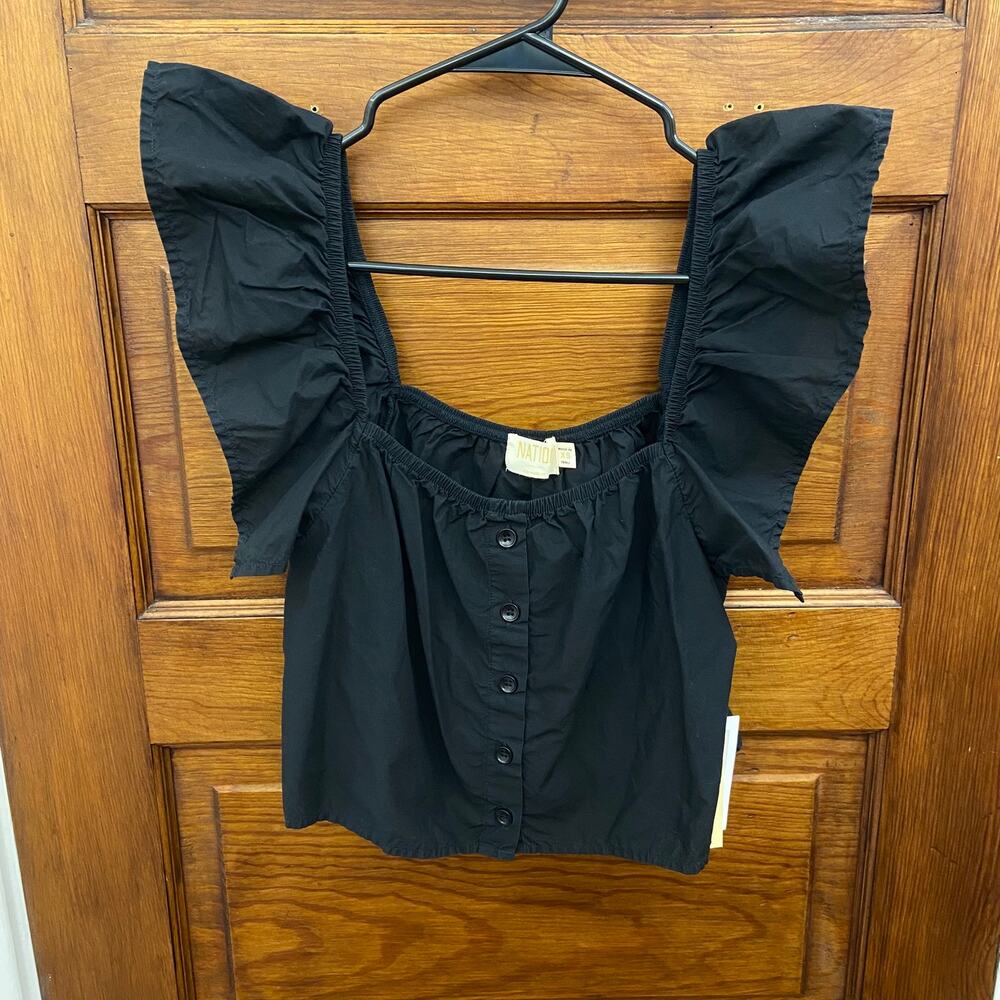Nation LTD Ada A-line Ruffle Chemise Jet Black Women's Top XS NWTs